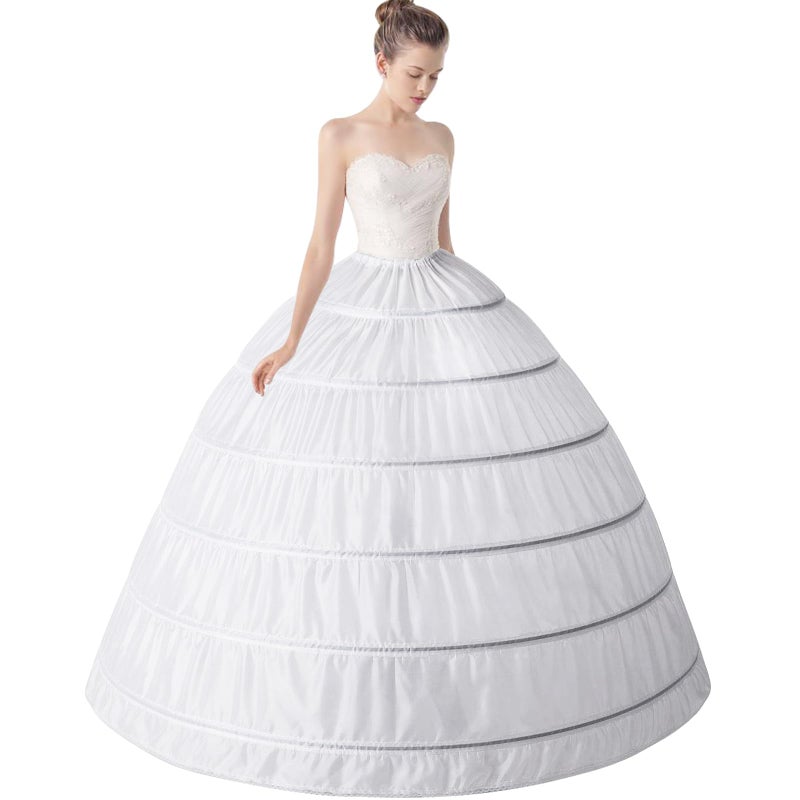 Mojonnie 6-Hoops Hoop Skirt Crinoline Petticoat for Wedding Dress Crinoline Underskirt Ball Gown Petticoat for Women White - Image 1